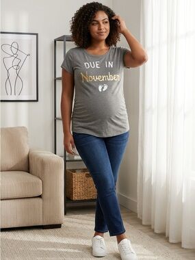 Grayson Threads Gray Maternity Tee with Gold Print